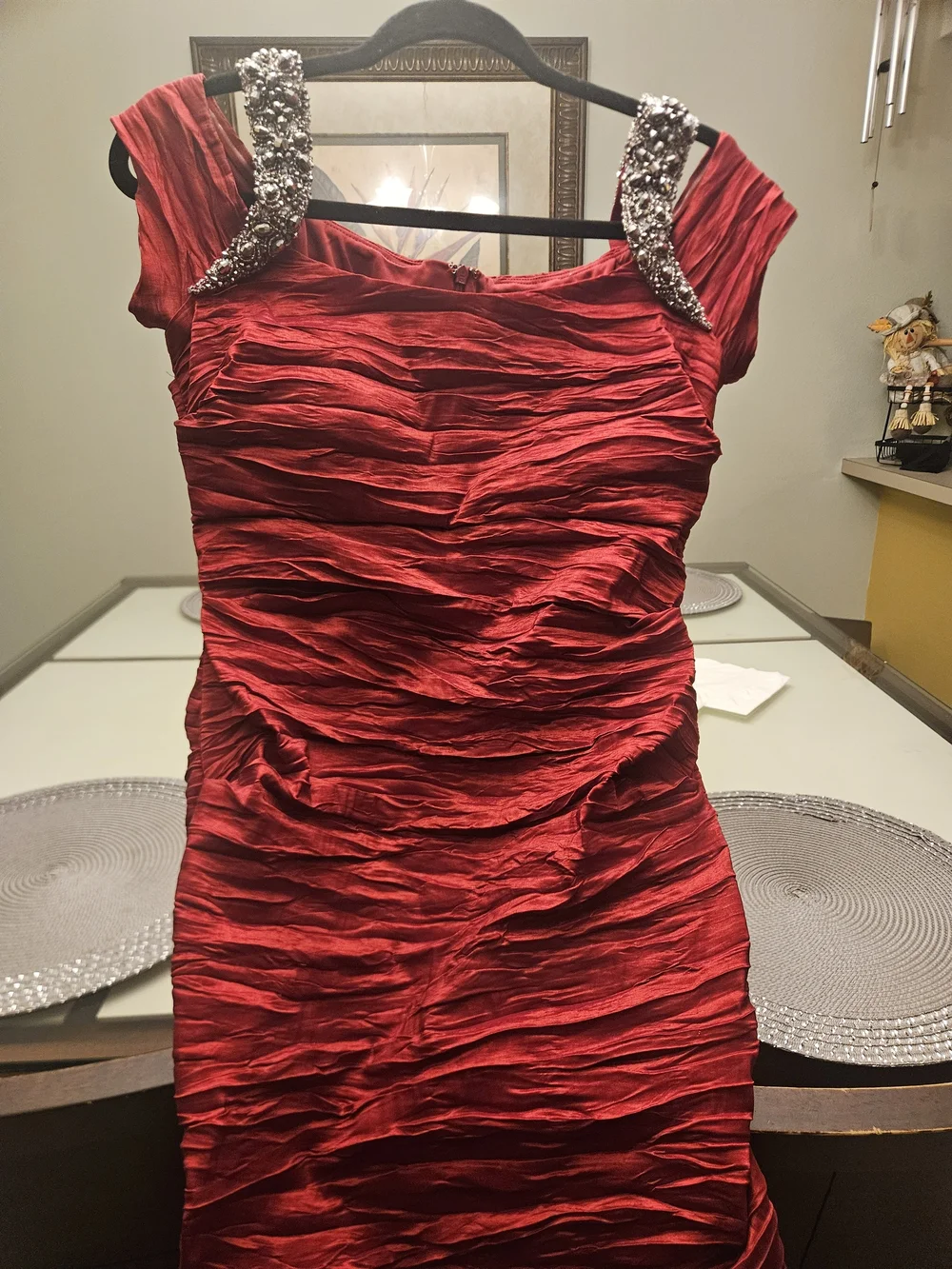Alex Evenings Red Ruched Mini Dress with Jeweled Shoulders - Picture 5 of 16